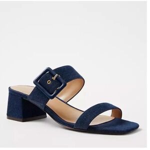 Ann Taylor Denim 2 Strap‎ Heeled Buckle Sandals Women's Size 7
